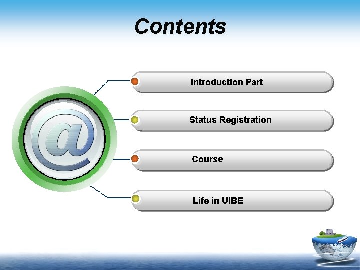Contents Introduction Part Status Registration Course Life in UIBE 
