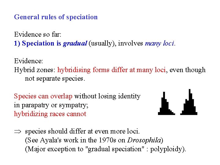 General rules of speciation Evidence so far: 1) Speciation is gradual (usually), involves many