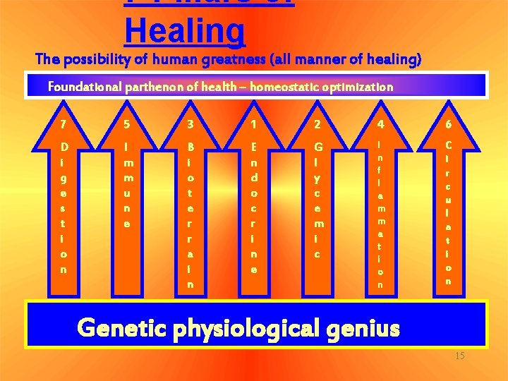 7 Pillars of Healing The possibility of human greatness (all manner of healing) Foundational