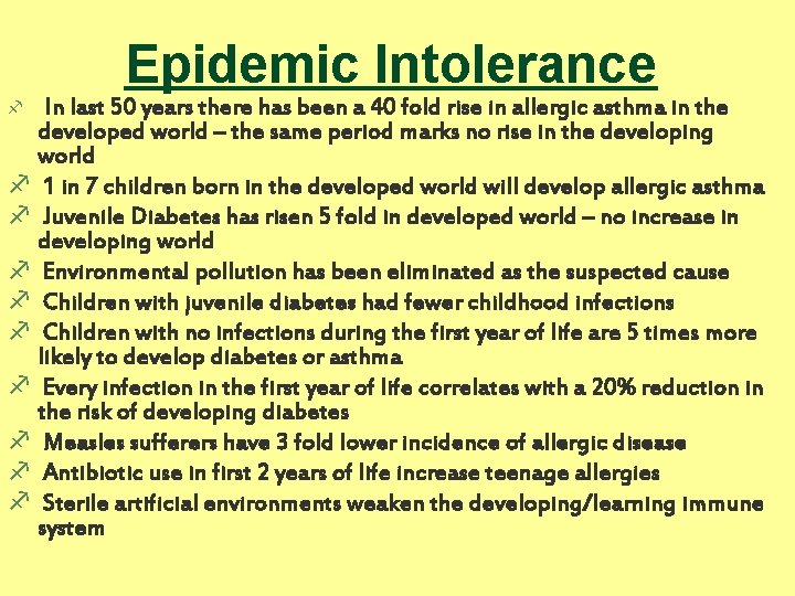 Epidemic Intolerance In last 50 years there has been a 40 fold rise in