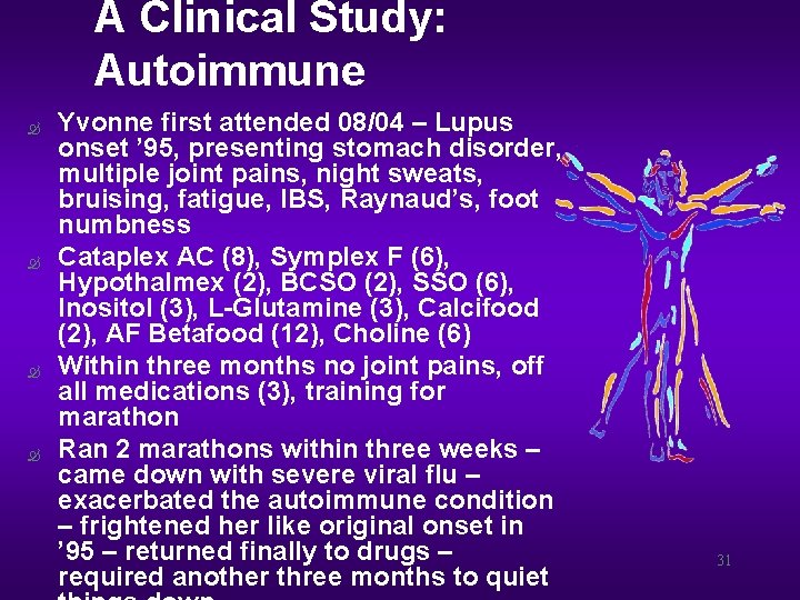 A Clinical Study: Autoimmune Ò Ò Yvonne first attended 08/04 – Lupus onset ’