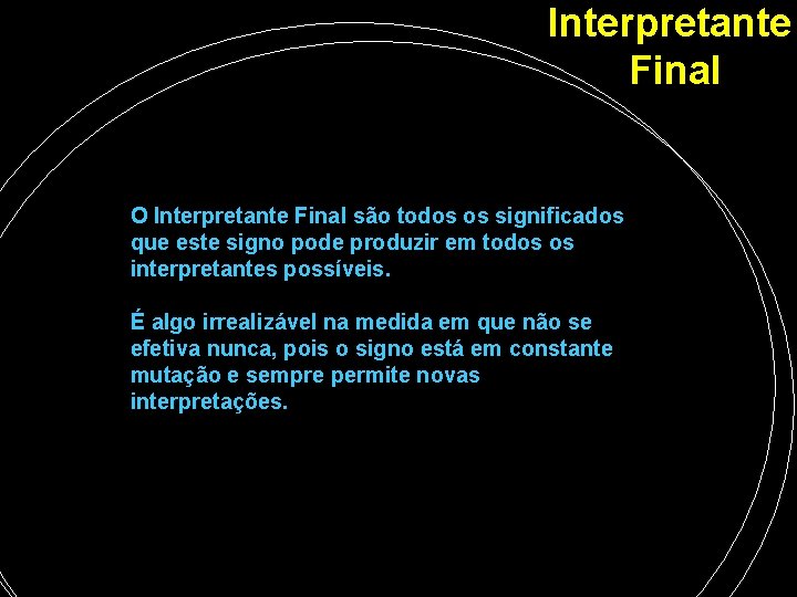 Interpretante Final O Interpretante Final são todos os significados que este signo pode produzir Interpretante Final O Interpretante Final são todos os significados que este signo pode produzir