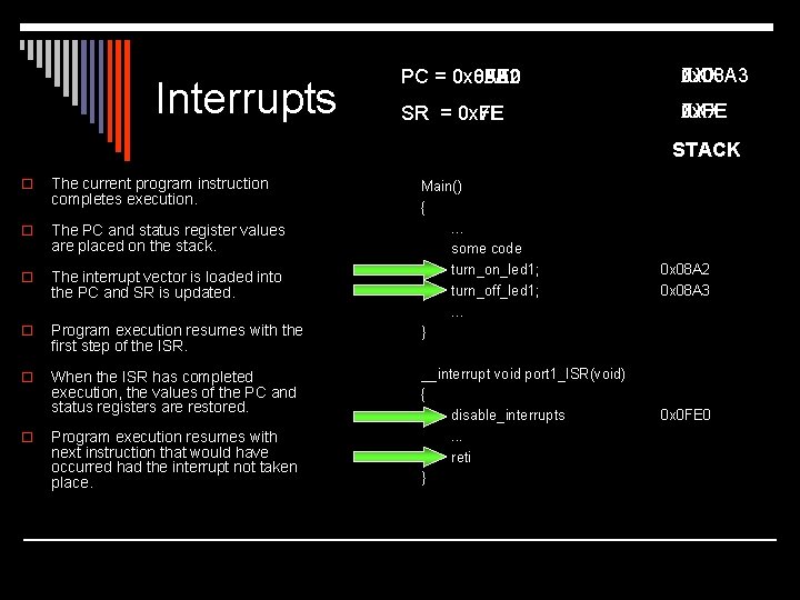 Interrupts PC = 0 x 8 A 3 0 x 08 A 2 0