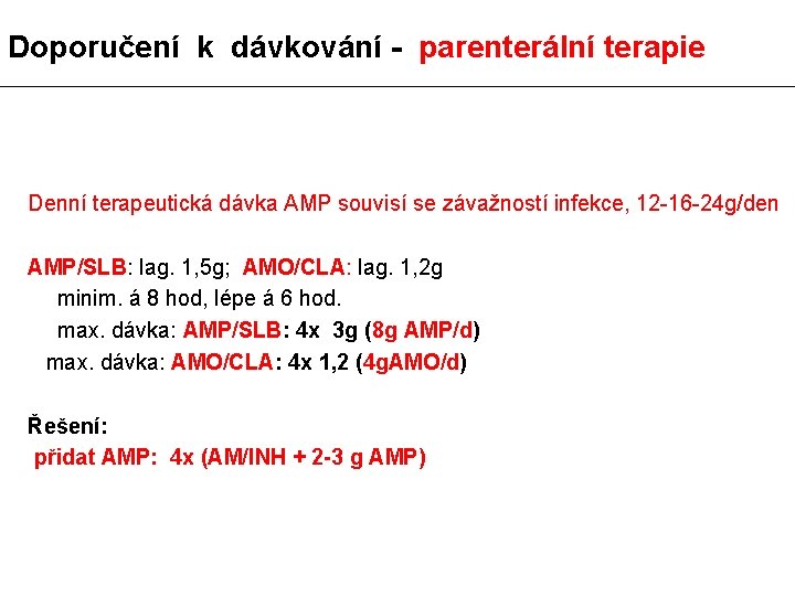 Doporučení k dávkování - parenterální terapie Denní terapeutická dávka AMP souvisí se závažností infekce,