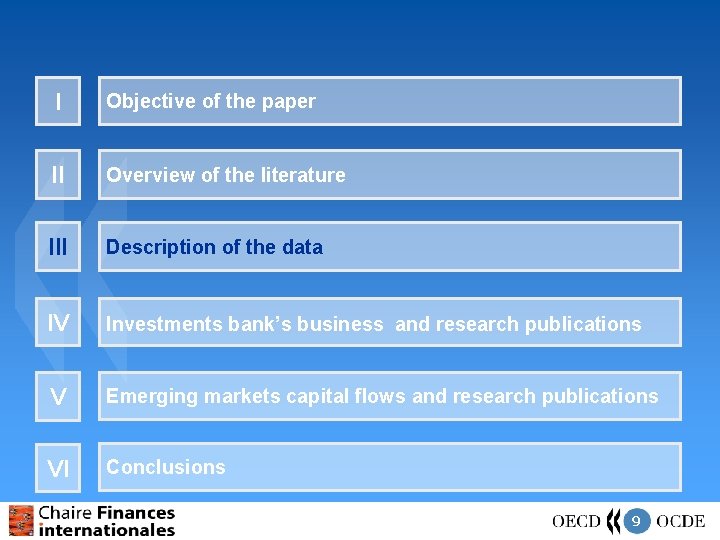 I Objective of the paper II Overview of the literature III Description of the