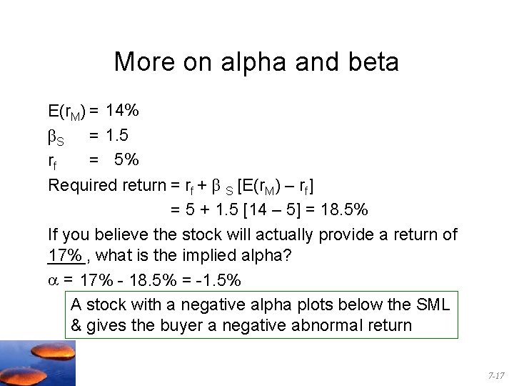 More on alpha and beta E(r. M) = 14% βS = 1. 5 rf