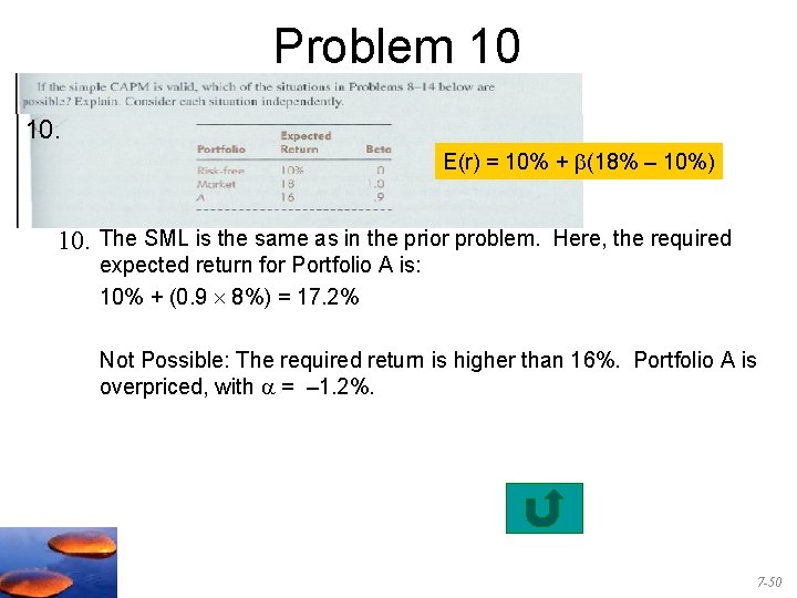 Problem 10 10. E(r) = 10% + (18% – 10%) 10. The SML is