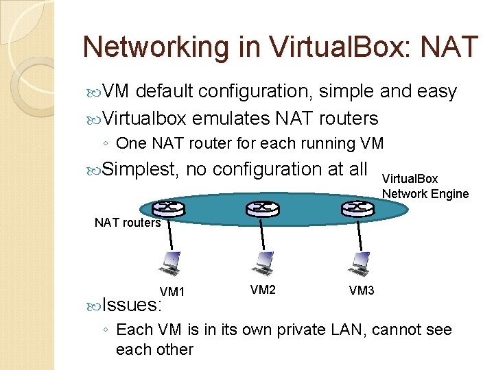 Networking in Virtual. Box: NAT VM default configuration, simple and easy Virtualbox emulates NAT