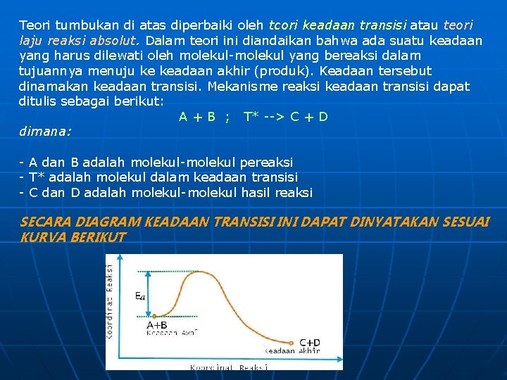 Teori tumbukan di atas diperbaiki oleh tcori keadaan transisi atau teori laju reaksi absolut.