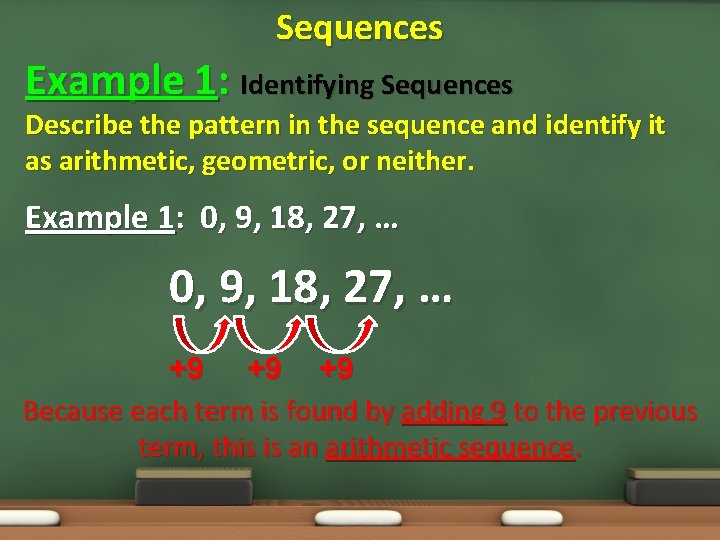 Sequences Example 1: Identifying Sequences Describe the pattern in the sequence and identify it