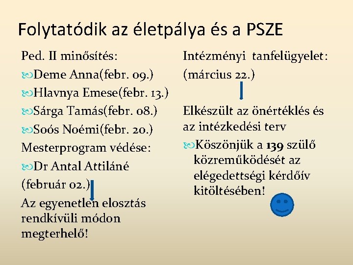 Folytatódik az életpálya és a PSZE Ped. II minősítés: Deme Anna(febr. 09. ) Hlavnya