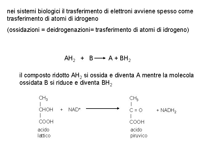 nei sistemi biologici il trasferimento di elettroni avviene spesso come trasferimento di atomi di