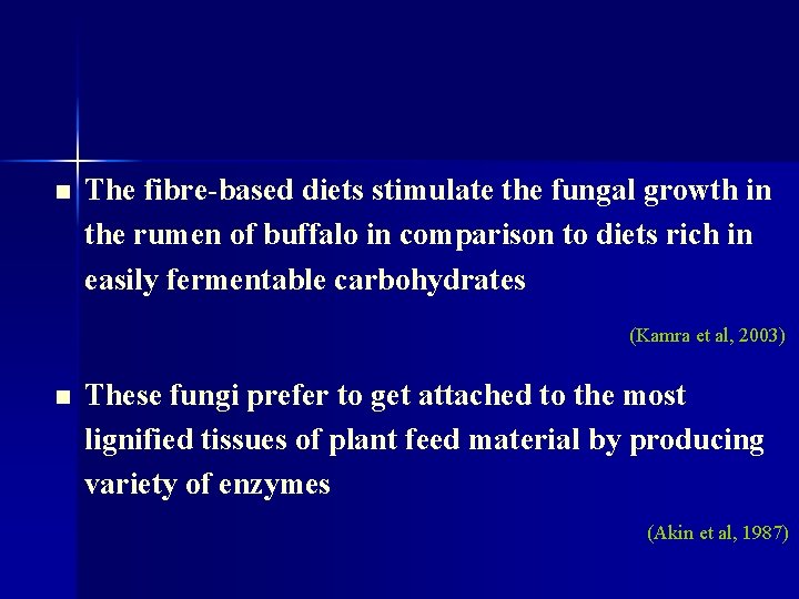 n The fibre-based diets stimulate the fungal growth in the rumen of buffalo in