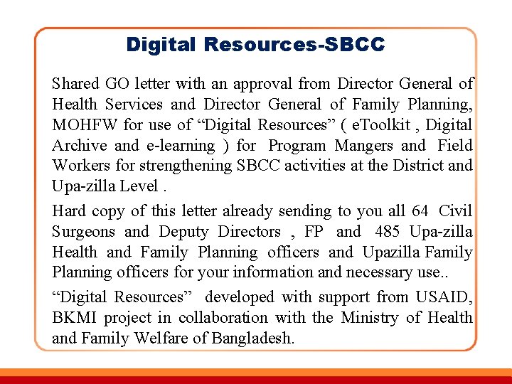 Digital Resources-SBCC Shared GO letter with an approval from Director General of Health Services