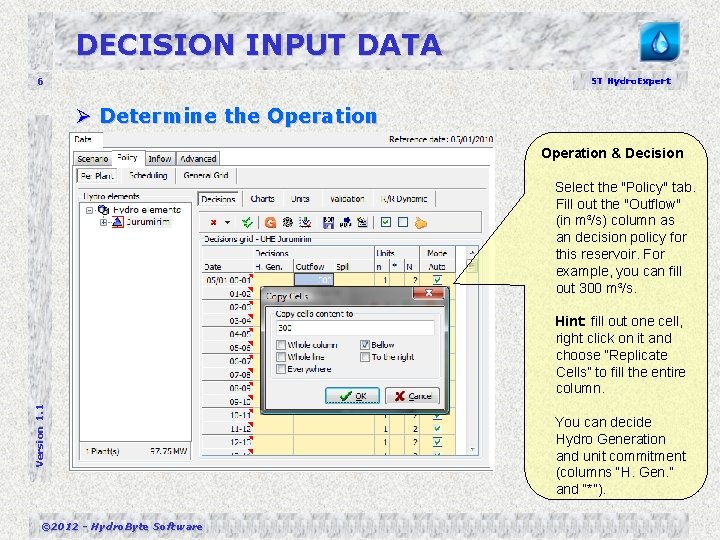 DECISION INPUT DATA 6 ST Hydro. Expert Ø Determine the Operation & Decision Select