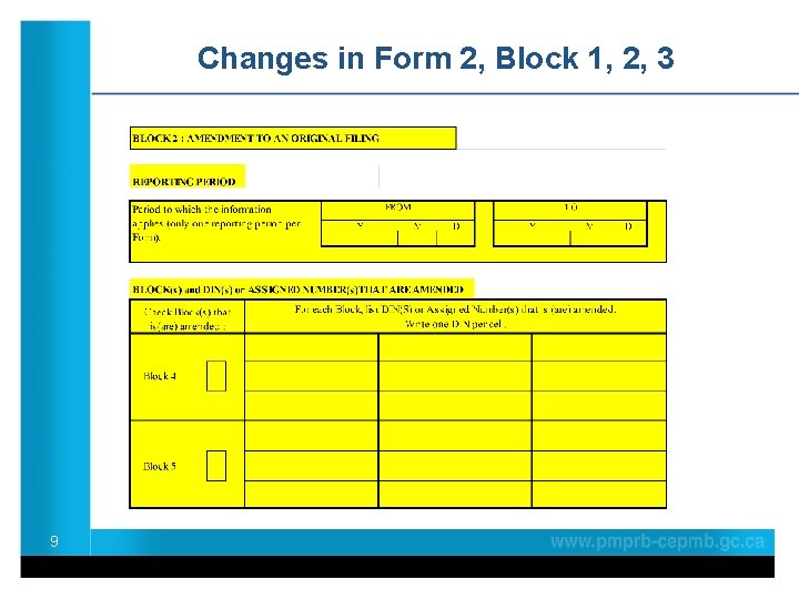 Changes in Form 2, Block 1, 2, 3 9 