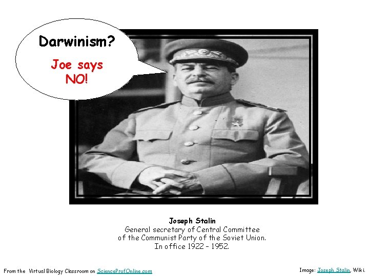Darwinism? Joe says NO! Joseph Stalin General secretary of Central Committee of the Communist
