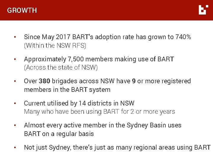 GROWTH • Since May 2017 BART’s adoption rate has grown to 740% (Within the GROWTH • Since May 2017 BART’s adoption rate has grown to 740% (Within the