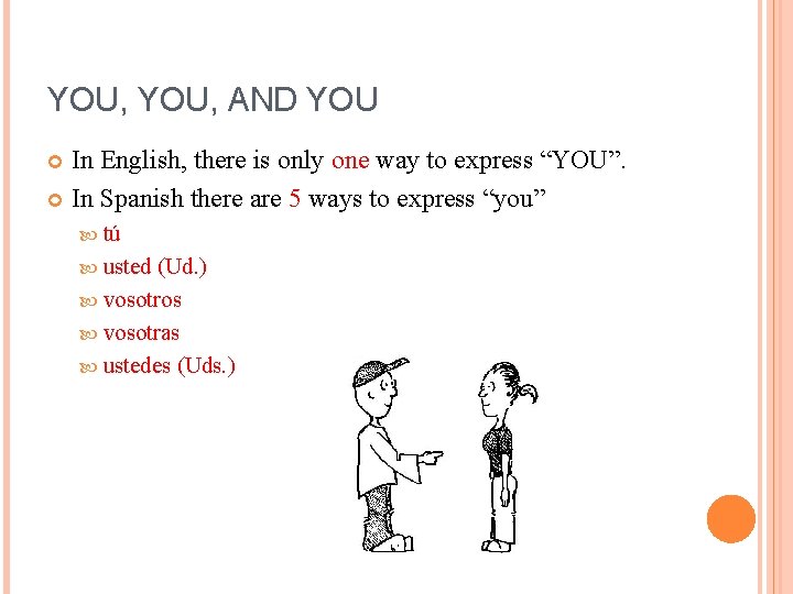 YOU, AND YOU In English, there is only one way to express “YOU”. In