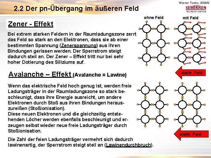 Werner Tursky, 2008/9 2. 2 Der pn-Übergang im äußeren Feld ohne Feld Zener -