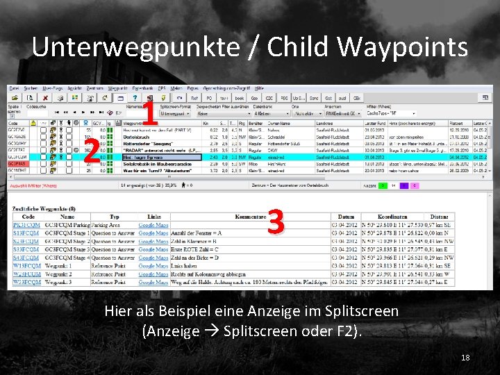 Unterwegpunkte / Child Waypoints 2 1 3 Hier als Beispiel eine Anzeige im Splitscreen