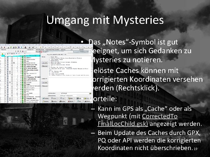 Umgang mit Mysteries • Das „Notes“-Symbol ist gut geeignet, um sich Gedanken zu Mysteries