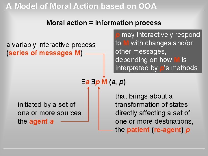A Model of Moral Action based on OOA Moral action = information process a