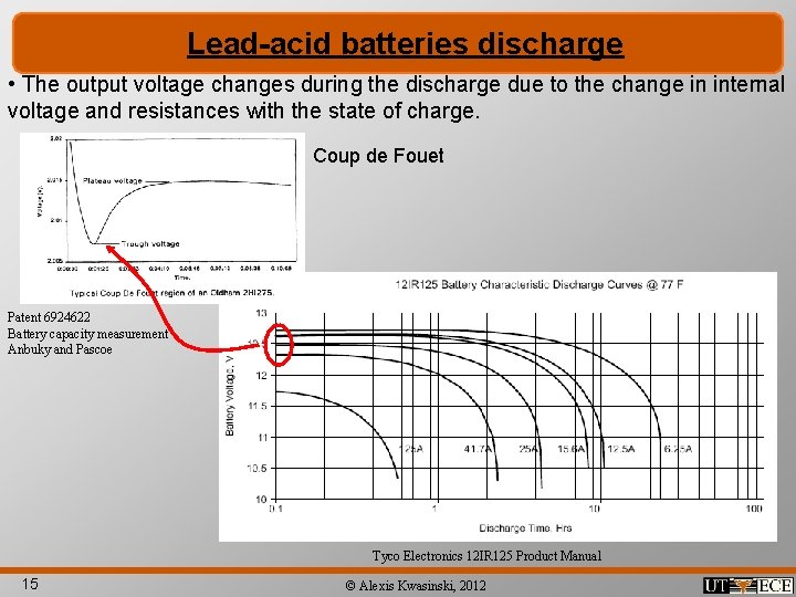 Lead-acid batteries discharge • The output voltage changes during the discharge due to the