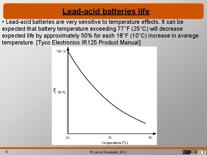 Lead-acid batteries life • Lead-acid batteries are very sensitive to temperature effects. It can