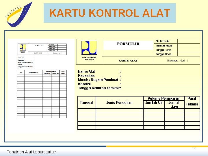 KARTU KONTROL ALAT Nama Alat : Kapasitas : Merek / Negara Pembuat : Kondisi