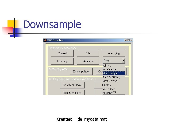 Downsample Creates: de_mydata. mat 