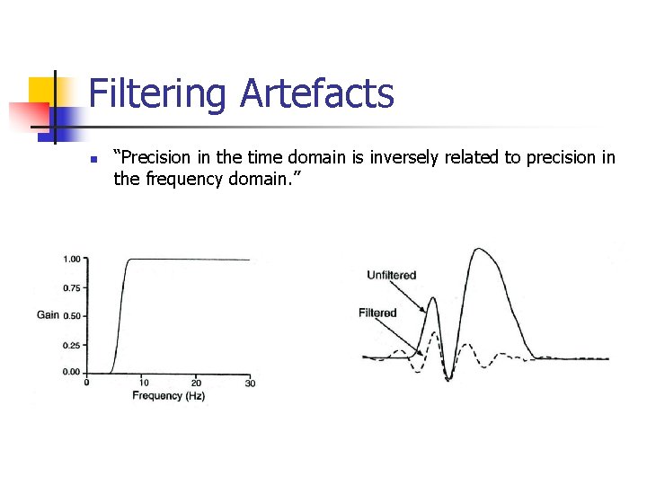Filtering Artefacts n “Precision in the time domain is inversely related to precision in