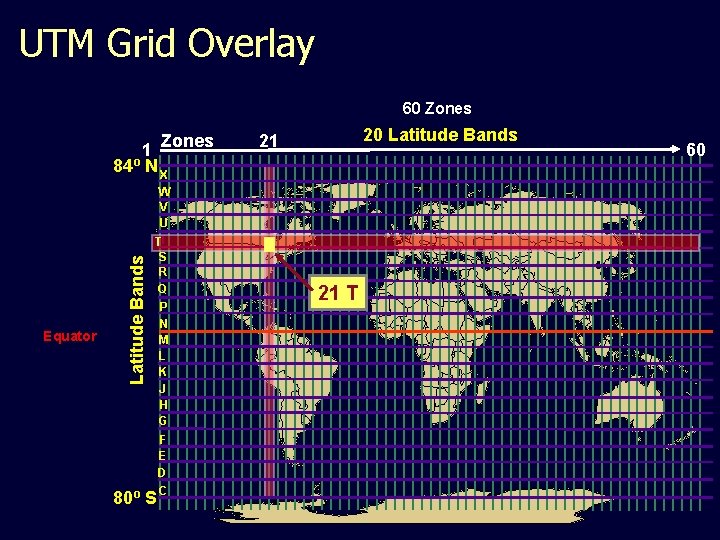 UTM Grid Overlay 60 Zones Equator Latitude Bands 1 Zones 84º N X W
