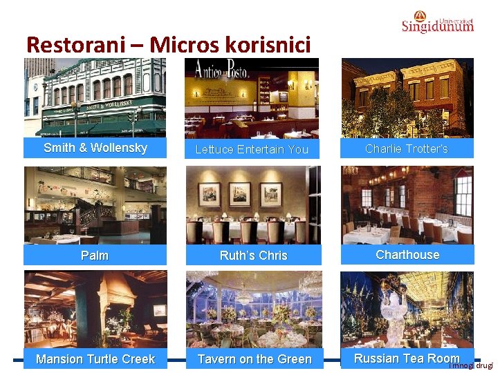 AUSTRIAN SERBIAN TOURISM PROGRAMMES Restorani – Micros korisnici Smith & Wollensky Lettuce Entertain You