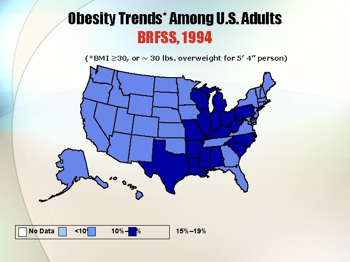 Obesity Trends* Among U. S. Adults BRFSS, 1994 (*BMI ≥ 30, or ~ 30