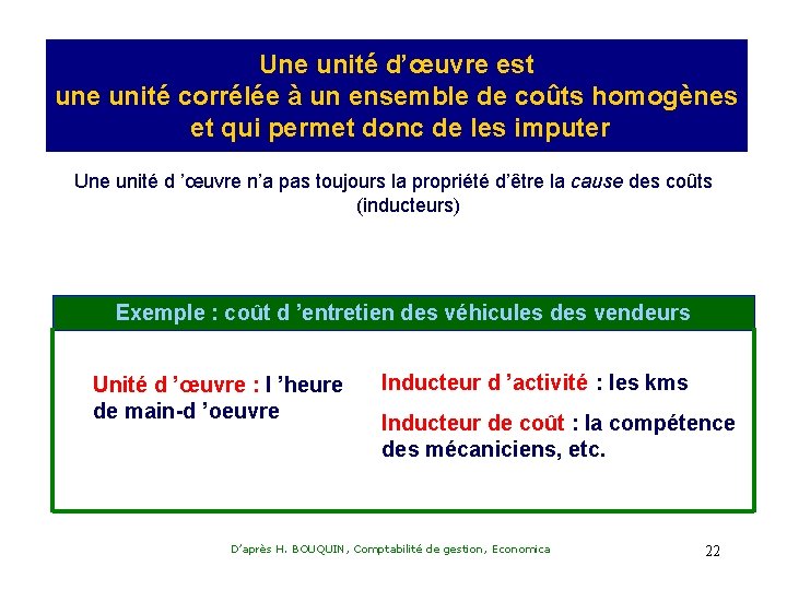 Une unité d’œuvre est une unité corrélée à un ensemble de coûts homogènes et