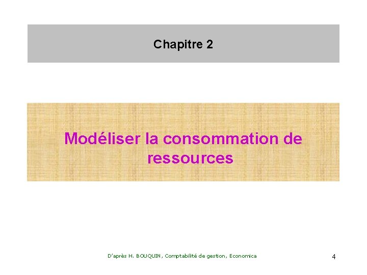 Chapitre 2 Modéliser la consommation de ressources D’après H. BOUQUIN, Comptabilité de gestion, Economica