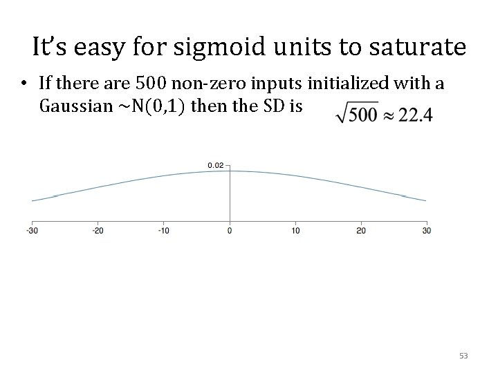 It’s easy for sigmoid units to saturate • If there are 500 non-zero inputs