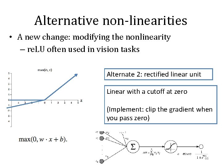 Alternative non-linearities • A new change: modifying the nonlinearity – re. LU often used