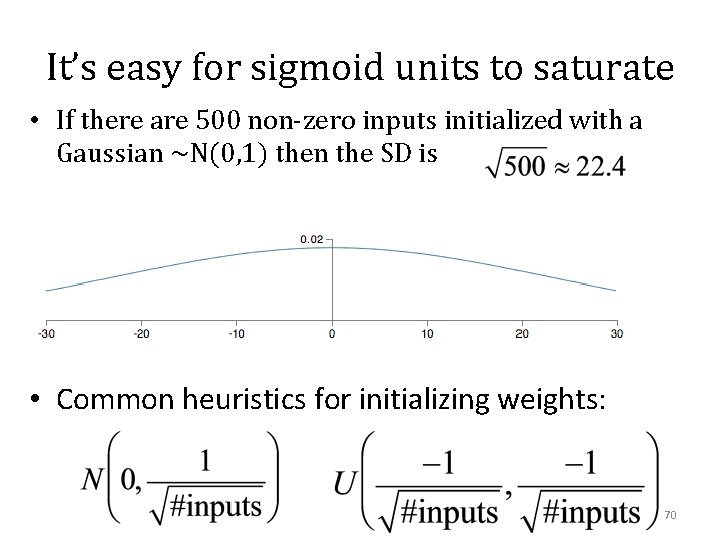 It’s easy for sigmoid units to saturate • If there are 500 non-zero inputs