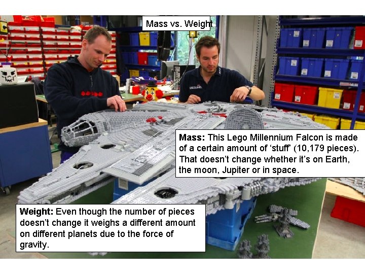 Mass vs. Weight Mass: This Lego Millennium Falcon is made of a certain amount