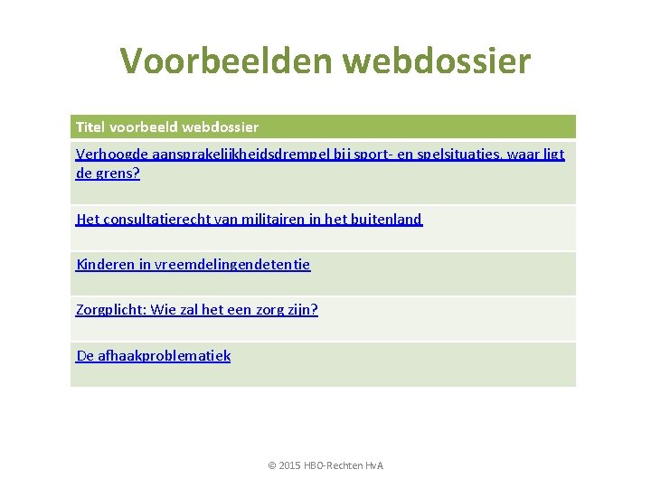Voorbeelden webdossier Titel voorbeeld webdossier Verhoogde aansprakelijkheidsdrempel bij sport- en spelsituaties, waar ligt de
