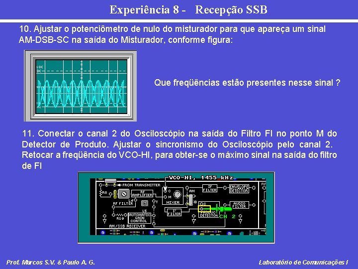 Experiência 8 - Recepção SSB 10. Ajustar o potenciômetro de nulo do misturador para