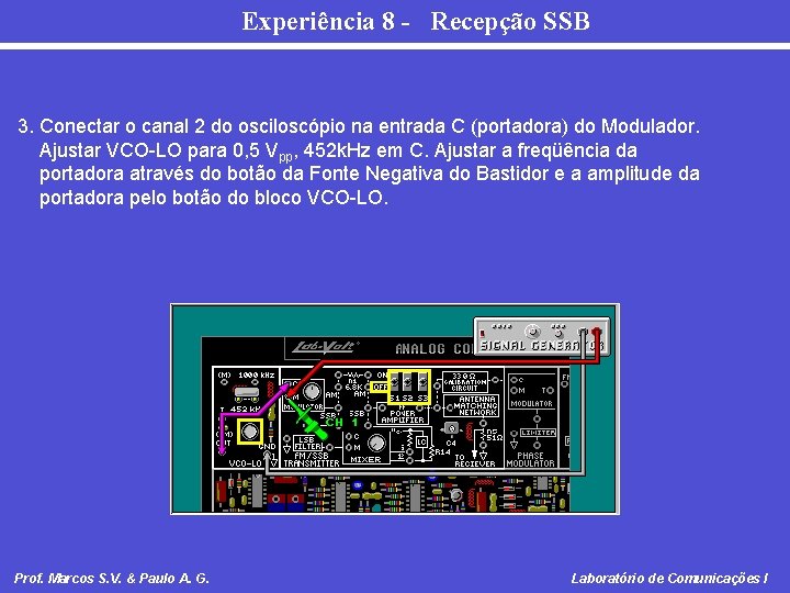 Experiência 8 - Recepção SSB 3. Conectar o canal 2 do osciloscópio na entrada