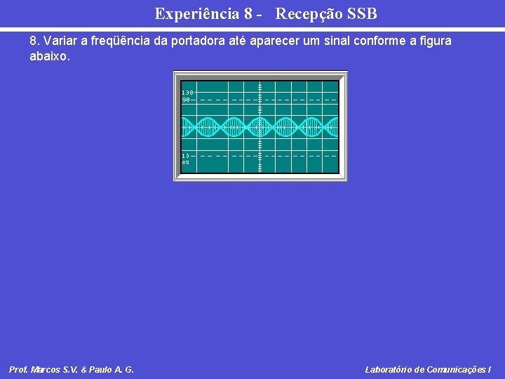 Experiência 8 - Recepção SSB 8. Variar a freqüência da portadora até aparecer um