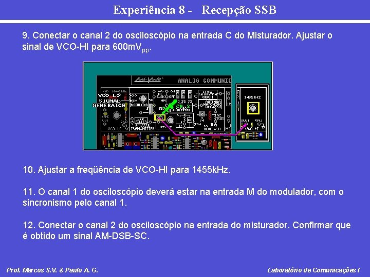 Experiência 8 - Recepção SSB 9. Conectar o canal 2 do osciloscópio na entrada