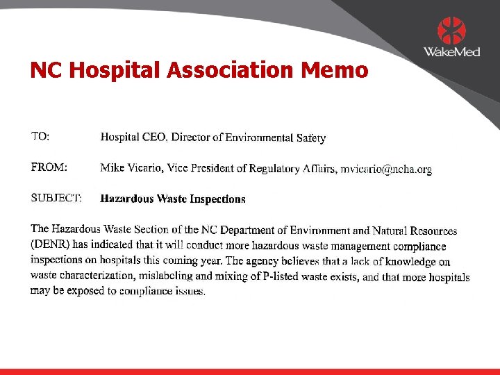 NC Hospital Association Memo 