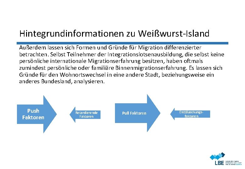 Hintegrundinformationen zu Weißwurst-Island Außerdem lassen sich Formen und Gründe für Migration differenzierter betrachten. Selbst