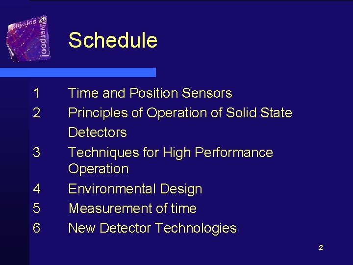 Schedule 1 2 3 4 5 6 Time and Position Sensors Principles of Operation