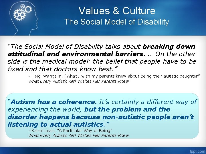 Values & Culture The Social Model of Disability “The Social Model of Disability talks